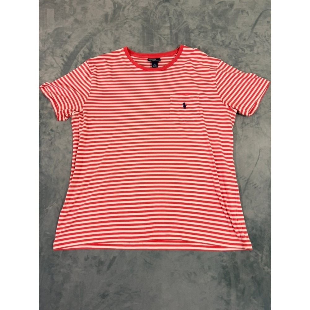 Polo Ralph Lauren Mens Large Red White Striped Pocket T-Shirt Embroidered Pony